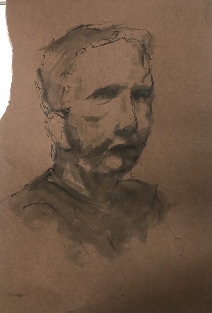 Ink drawing of a man.