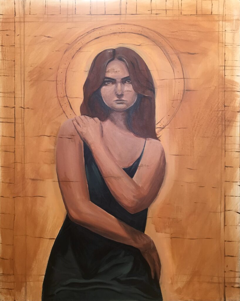 Idealized self-portrait with acrylic paint.